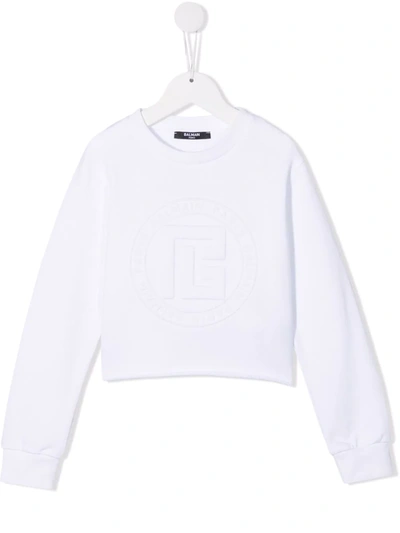 Balmain Kids' Debossed-logo Sweatshirt In White