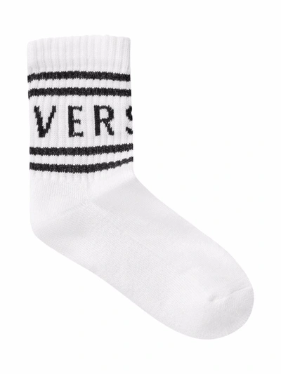 Versace Teen Intarsia-logo Ankle Socks In White