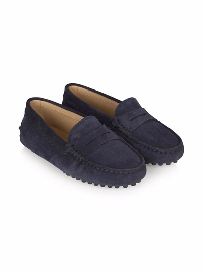 Tod's Kids' Gommino Suede Penny Loafers In Blue
