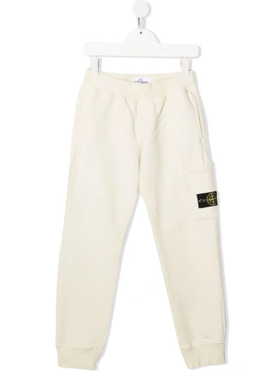 Stone Island Kids' Logo-patch Cotton Track Trousers In Neutrals