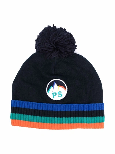 Paul Smith Junior Kids' Embroidered-logo Knitted Beanie In Navy