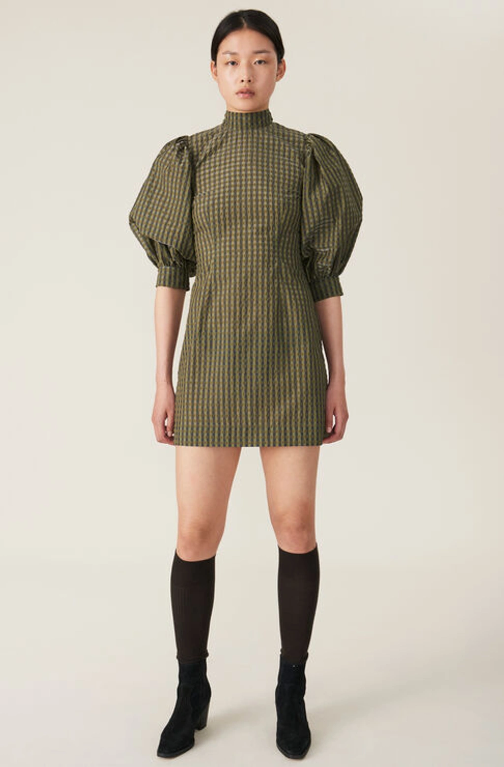 ganni seersucker check mini dress Ganni Checked Seersucker Mini Dress In Blue - 54% Off