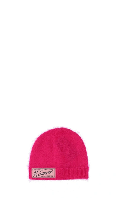 Raf Simons Womens Pink Logo-patch Mohair-blend Beanie Hat 1 Size In Pink & Purple