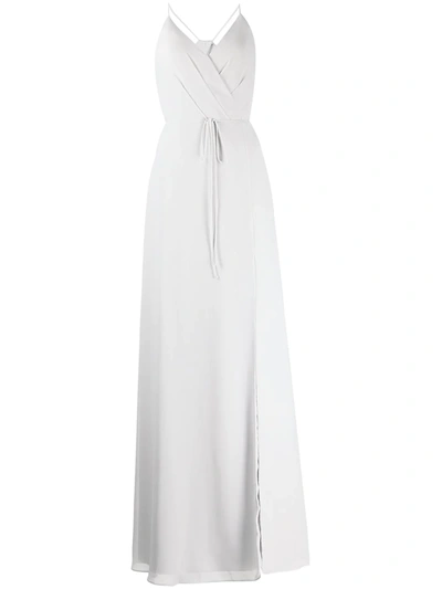 Marchesa Notte Bridesmaids Halterneck Tie-waist Evening Gown In Grau