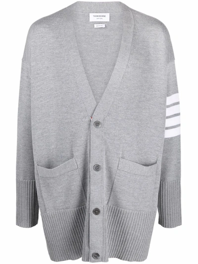 Thom Browne 4-bar Stripe V-neck Cardigan In Grau