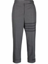 Thom Browne Cropped Trousers With Striped Pattern And Button Detailing In 035 Med Grey
