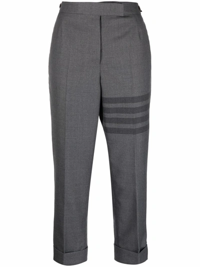 Thom Browne High Waisted Straight Leg Trouser W/ Engineered Tonal 4 Bar In Flannel In Grey
