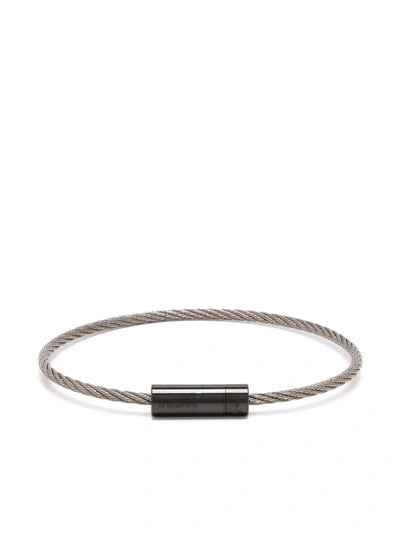 Le Gramme Silver Tone Le 7g Brushed Ceramic Double Cable Bracelet In Black