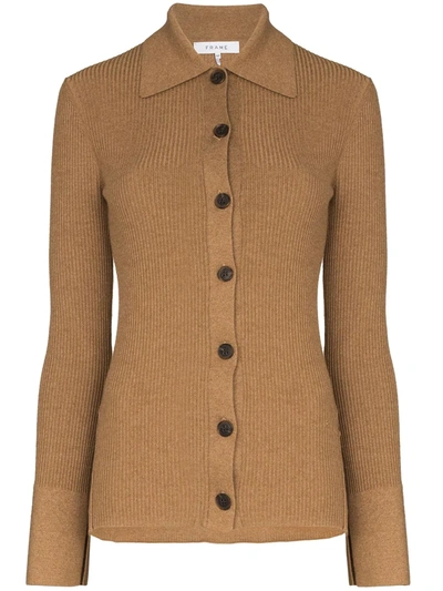 Frame Ribbed-knit Button-up Cardigan In Brown