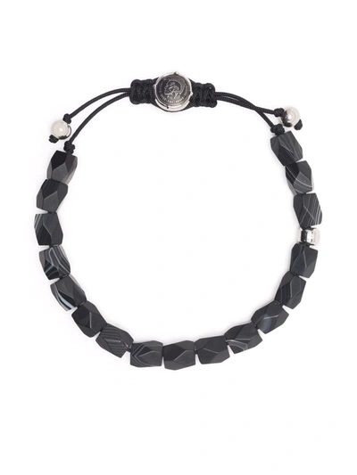 Diesel Logo-charm Bead Bracelet In Schwarz