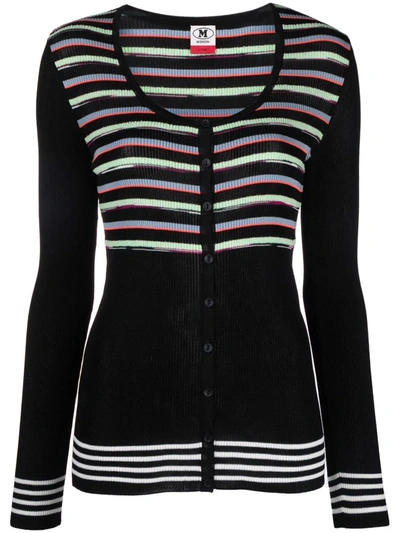 M Missoni Striped Ribbed-knit Cardigan In Black