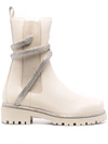 René Caovilla Rhinestone Snake Boots In Nude