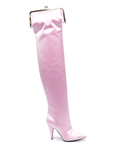 Moschino Purse Satin Over-the-knee Boots In Pink