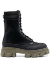Ganni Lug Sole Leather Lace Up Tall Combat Boots In Schwarz