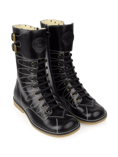 Gucci Teen Contrast-stitch Boots In Black