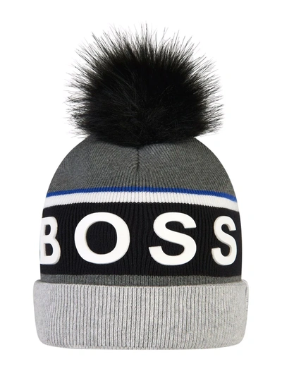 Bosswear Kids' Intarsia Logo-knit Beanie In Grey