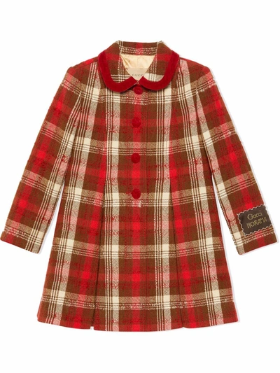 Gucci Kids' Checked Long-sleeve Wool Dress In Brown