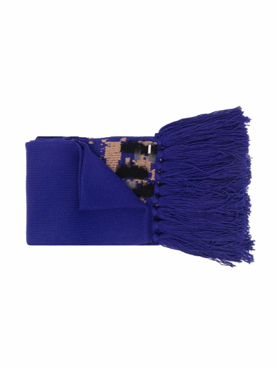 Les Hommes Kids' Logo-plaque Ribbed Knit Scarf In Blue