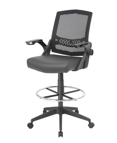 Boss Office Products Mesh Drafting Stool With Flip Arms In Black