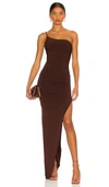 Nookie Aria One Shoulder Gown In 초콜렛