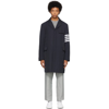 Thom Browne 4-bar Plain Weave Suiting Overcoat In 415 Navy