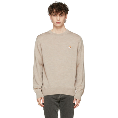 Maison Kitsuné Taupe Fox Head Patch Sweater In Neutrals