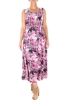 Nina Leonard Crew Neck Sleeveless Midi Dress In Pink/ Navy