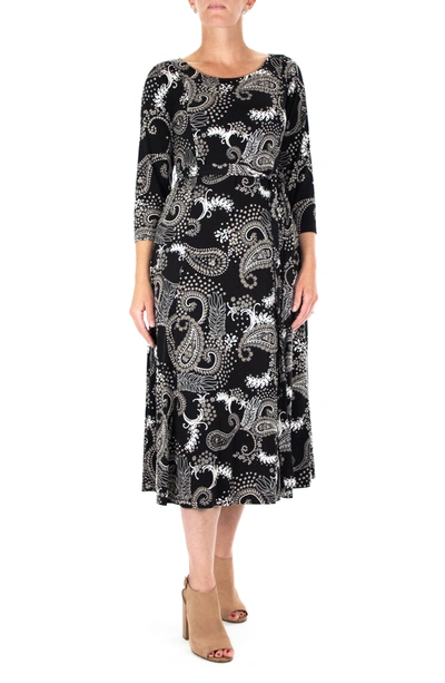 Nina Leonard Floral Scoop Neck Midi Dress In Black Mix