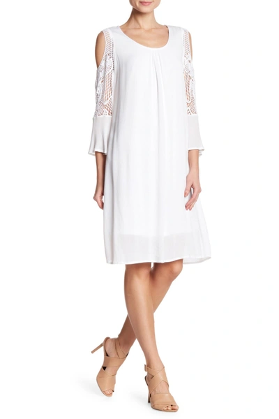 Nina Leonard Crochet Cold Shoulder Dress In White
