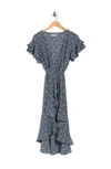 Max Studio Ruffle Crepe High/low Wrap Midi Dress In Dnmagclu
