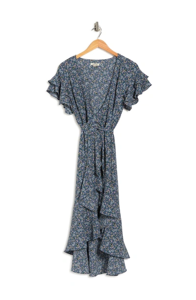 Max Studio Ruffle Crepe High/low Wrap Midi Dress In Dnmagclu