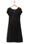 Sl Fashions Cap Sleeve Metallic Lace Dress In Blk