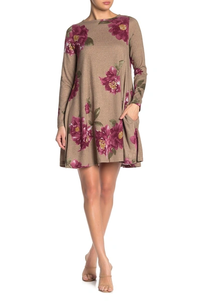 Papillon Floral A-line Brushed Knit Shift Dress In Mocha