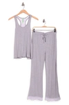 Honeydew Lace Trim Racerback Tank & Pants 2-piece Pajama Set In Illusion Stripe