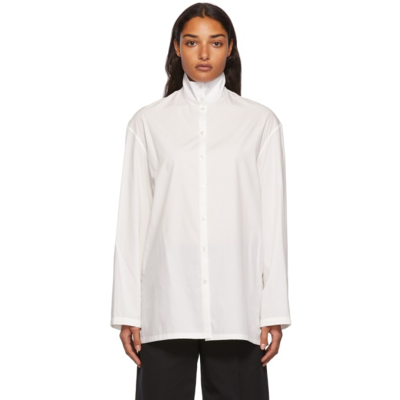 Lemaire White High Collar Shirt In 001 Chalk