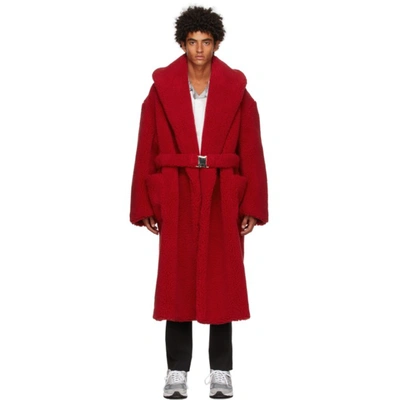 Casablanca Single-breasted Shearling Coat In Red