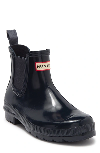 Hunter Original Gloss Waterproof Chelsea Boot In Navy