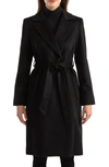 Sofia Cashmere Belted Notch Collar Wool & Cashmere Blend Coat In 001blk