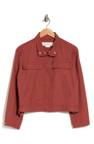 Treasure & Bond Stand Collar Cotton Twill Jacket In Rust Marsala
