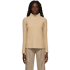 Vince Beige Cashmere Mock Neck Shaker Sweater In Brown