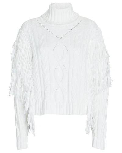 Ronny Kobo Maram Fringed Cable-knit Turtleneck Sweater In Ivory