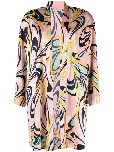 Emilio Pucci Onde-print Open-front Dressing Gown In Pink