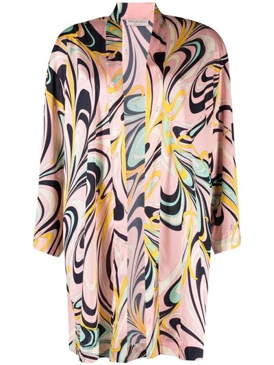 Pucci Onde-print Open-front Dressing Gown In Pink