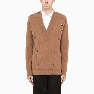 Burberry Brown V-neck Sweater In Beige