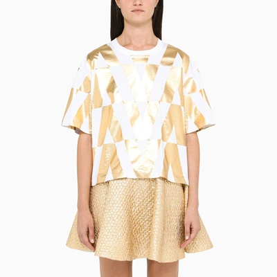 Valentino White And Gold T-shirt In Metal