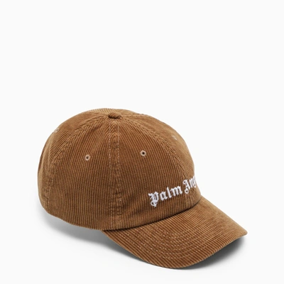Palm Angels Brown Velvet Logo-embroidery Baseball Cap In Beige