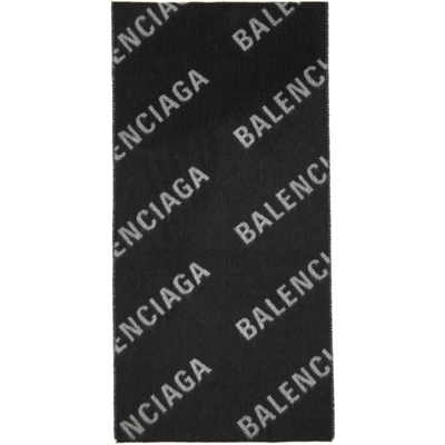 Balenciaga Logo嵌花围巾 - 黑色 In Black