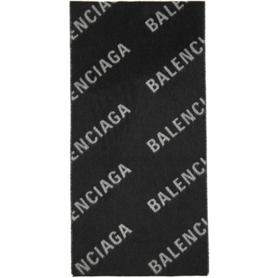 Balenciaga Black And White Logo Intarsia Wool Blend Scarf