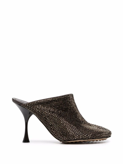 Bottega Veneta Embellished Suede Sparkle Dot Sock Mules In Brown