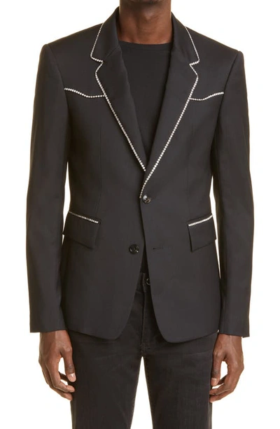 Amiri Crystal-embellished Wool-sharkskin Suit Jacket In Black